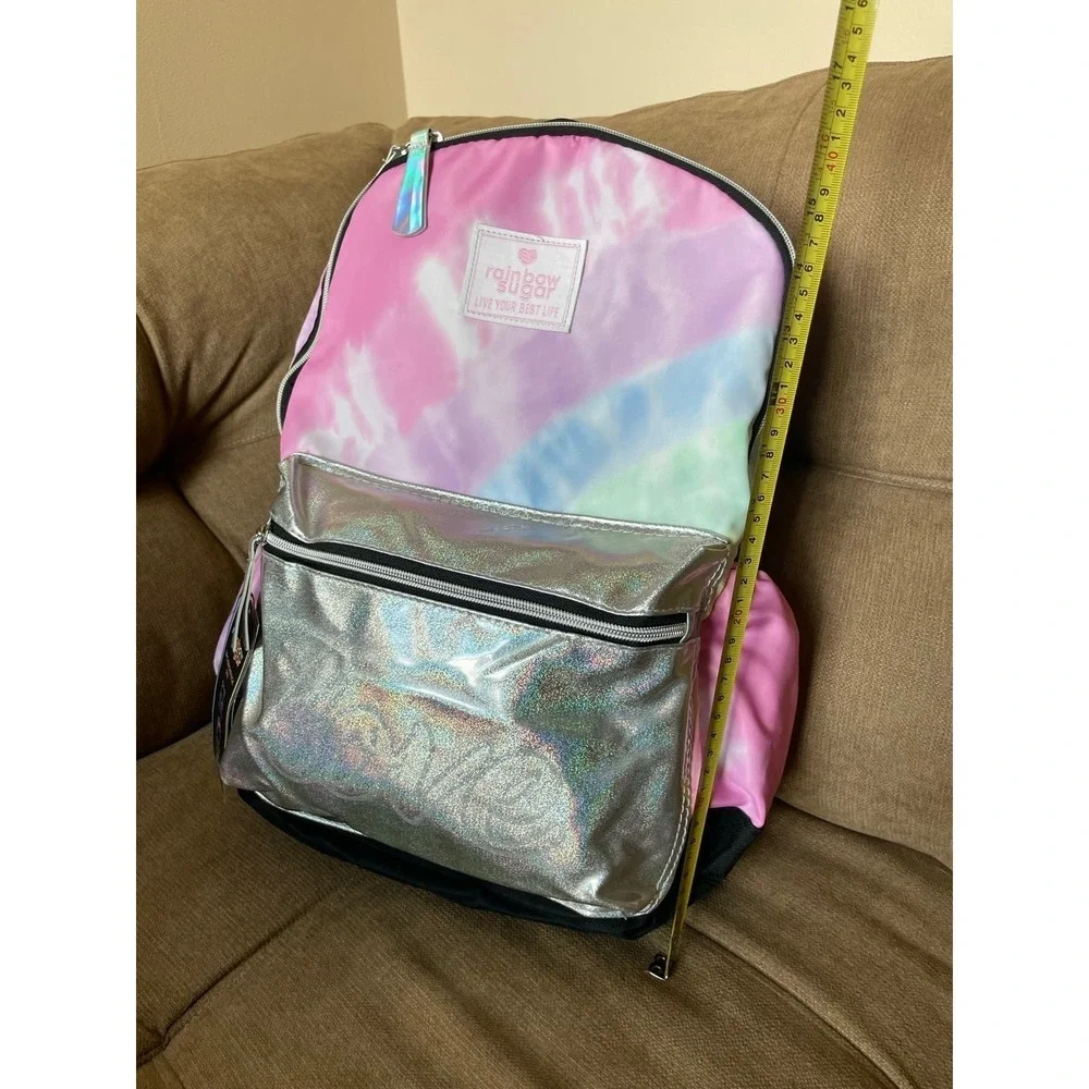 Rainbow Sugar 3pc Backpack Set Tie Dye Silver Holographic Lunch Bag Pencil Case